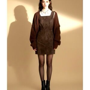 Bagatelle Brown Suede Leather Jumper Dress 12 Old Money Preppy Dark Academia